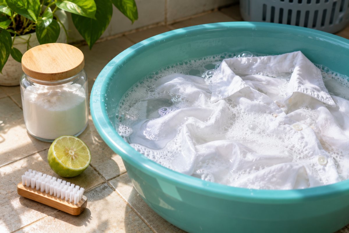 Cách khắc phục áo trắng bị ố vàng nách bằng baking soda và chanh