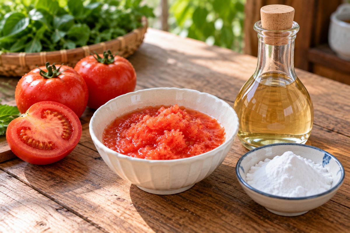 Công thức cà chua, giấm và baking soda