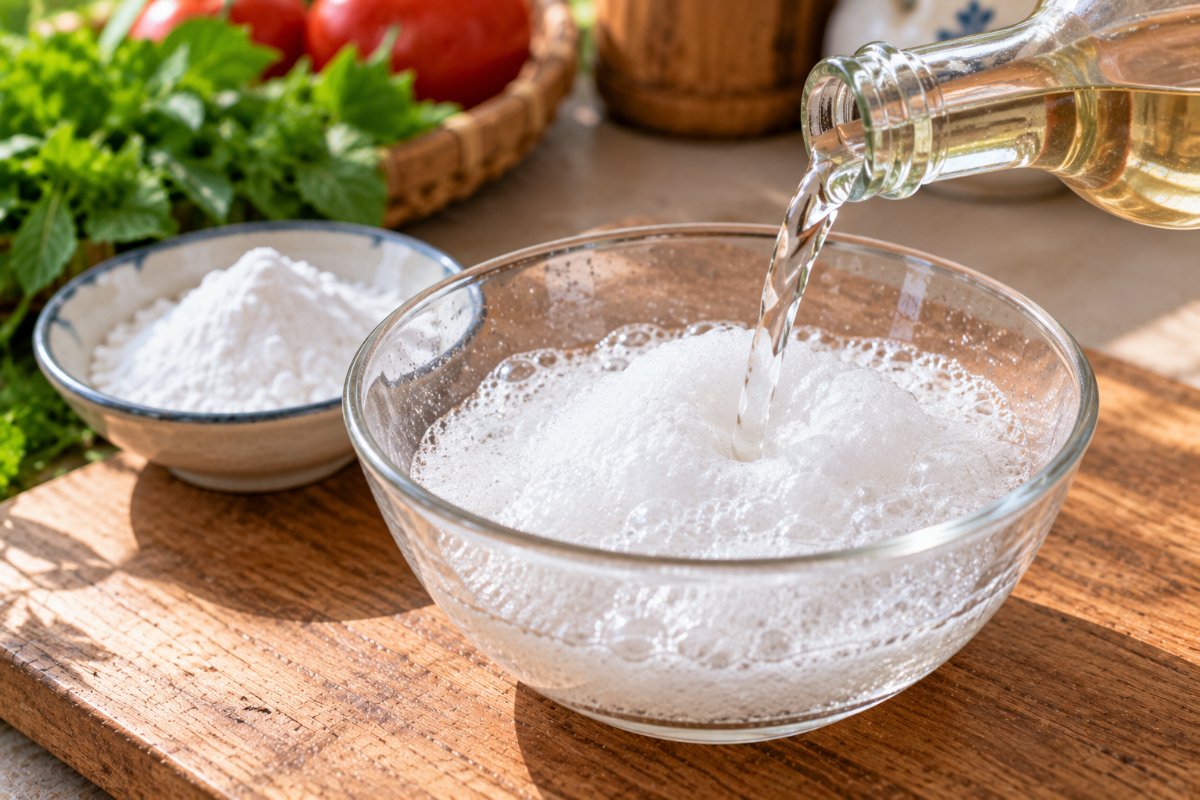 Giấm và baking soda phản ứng sủi bọt