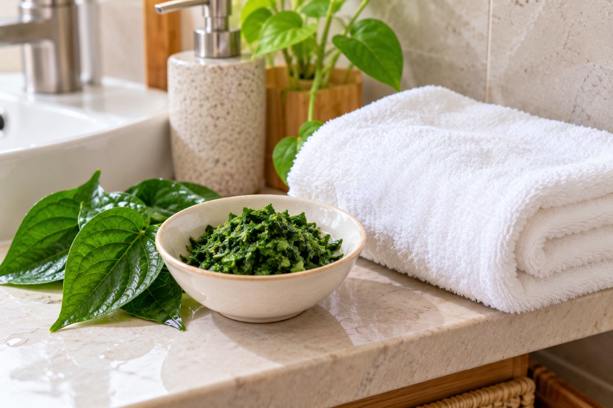 Đắp lá lốt trước khi tắm