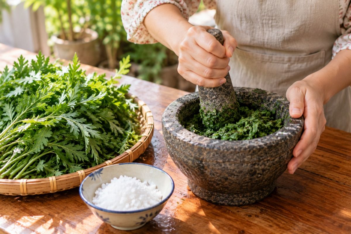 Công thức ngải cứu giã muối hột