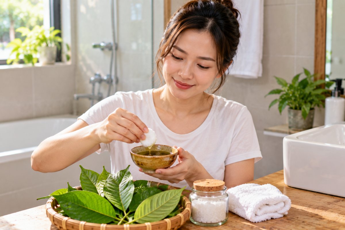 Cách dùng lá ổi khử mùi hôi nách - lau nách bằng bông gòn thấm nước lá ổi Cách dùng lá ổi khử mùi hôi nách - lau nách bằng bông gòn thấm nước lá ổi
