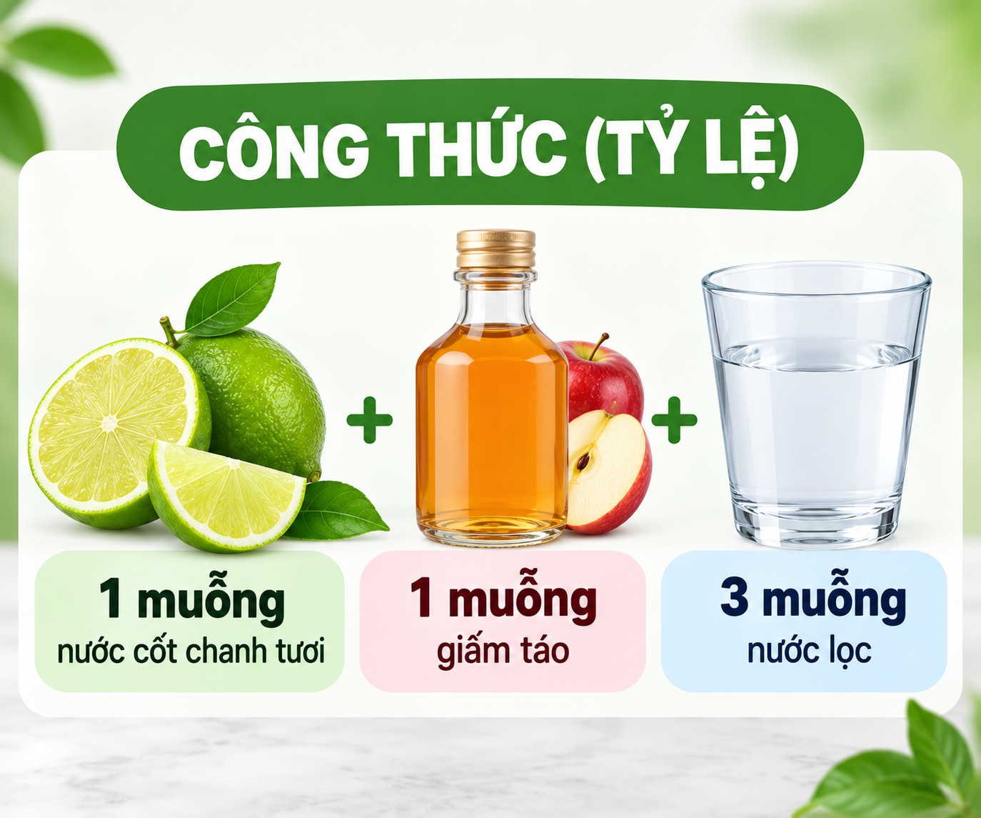 Công thức khử mùi hôi bằng chanh và ép tỷ lệ 1:1:3 với nước lọc
